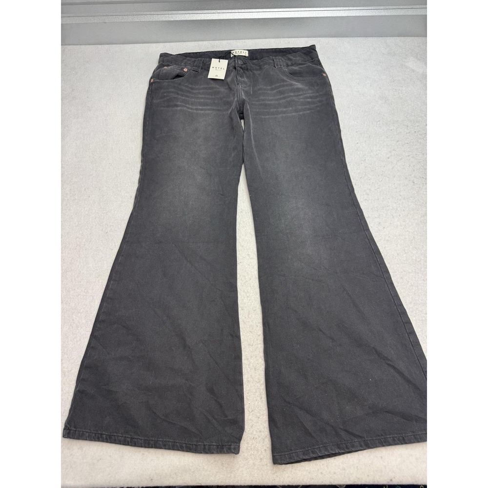 Motel Jeans Womens 36x34 Black Charcoal Wash High Rise Bell Bottom Flare Denim